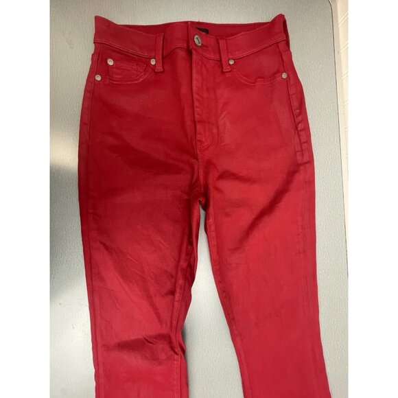 7 FOR ALL MANKIND HIGH WAIST ANKLE SKINNY IN COATED LAVA RED SIZE 27 - Picture 3 of 14